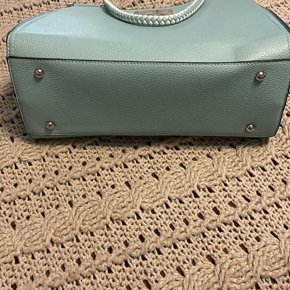 Carolyn Tucker collections seafoam blue with braided handles zipper‎ bag tote. - Picture 3 of 14